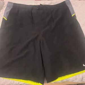 Nike Black and Neon Yellow Sports Shorts